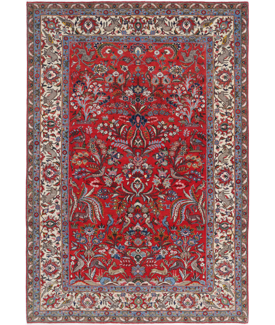 Hand Knotted Antique Oriental Sarouk Wool Rug - 6'3'' x 9'3''