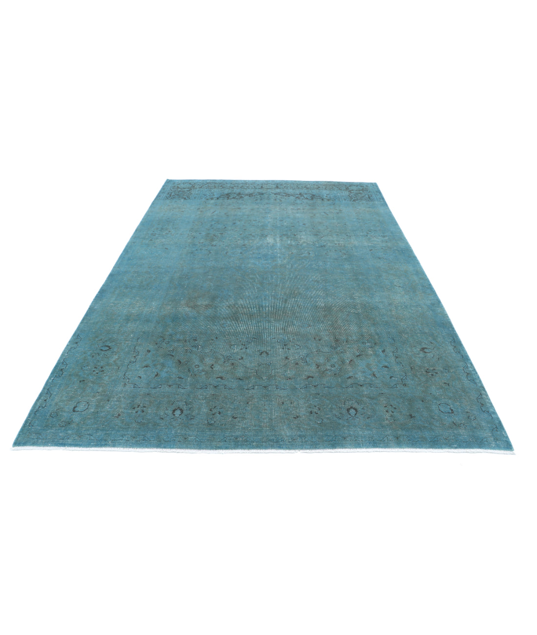 Hand Knotted Transitional Overdye Kashan Wool Rug - 6'8'' x 10'0'' 6'8'' x 10'0'' (200 X 300) / Teal / Charcoal