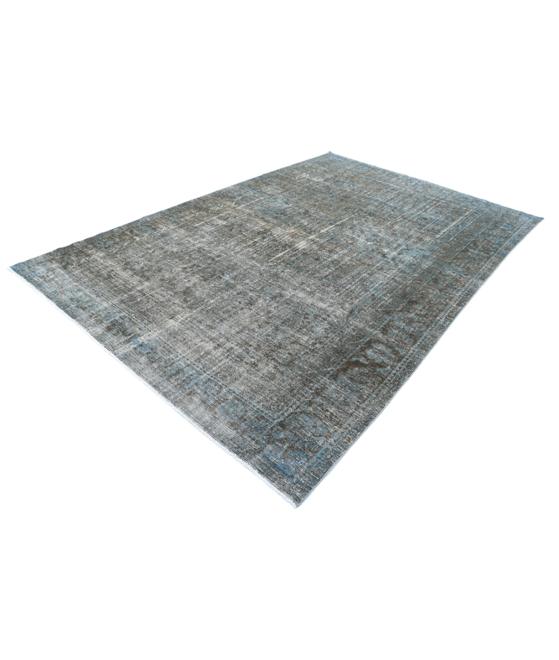 Hand Knotted Vintage Distressed Persian Kashan Wool Rug - 7'3'' x 11'2'' 7'3'' x 11'2'' (218 X 335) / Blue / Charcoal