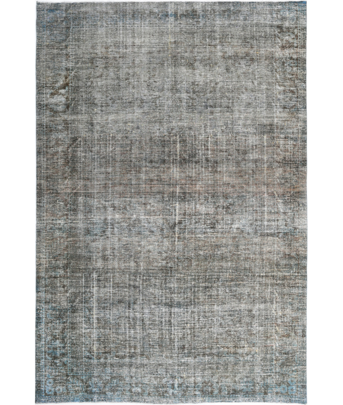 Hand Knotted Vintage Distressed Persian Kashan Wool Rug - 7&#39;3&#39;&#39; x 11&#39;2&#39;&#39; 7&#39;3&#39;&#39; x 11&#39;2&#39;&#39; (218 X 335) / Blue / Charcoal