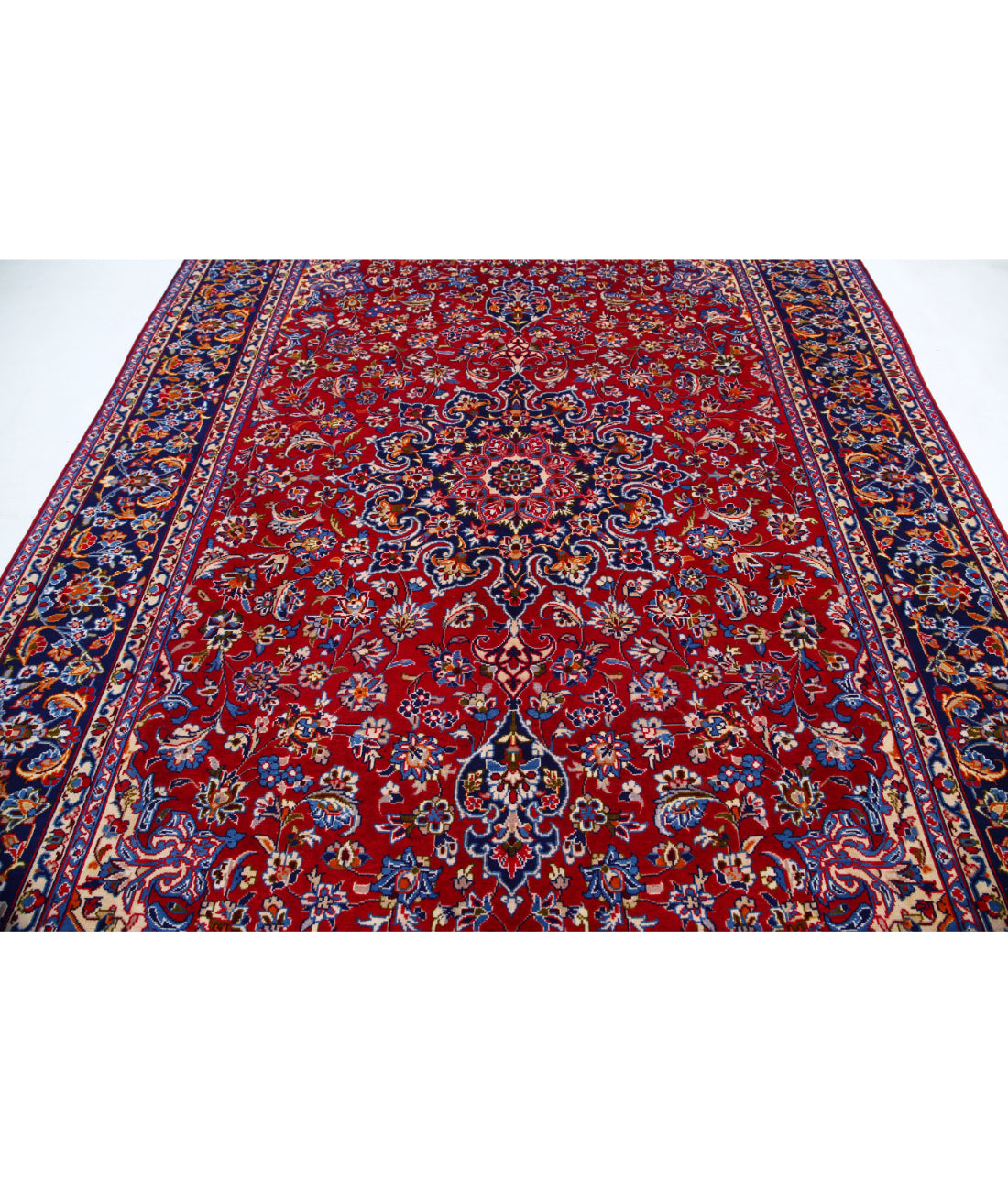 Hand Knotted Persian Kashan Wool Rug - 8'0'' x 12'0'' 8'0'' x 12'0'' (240 X 360) / Red / Blue