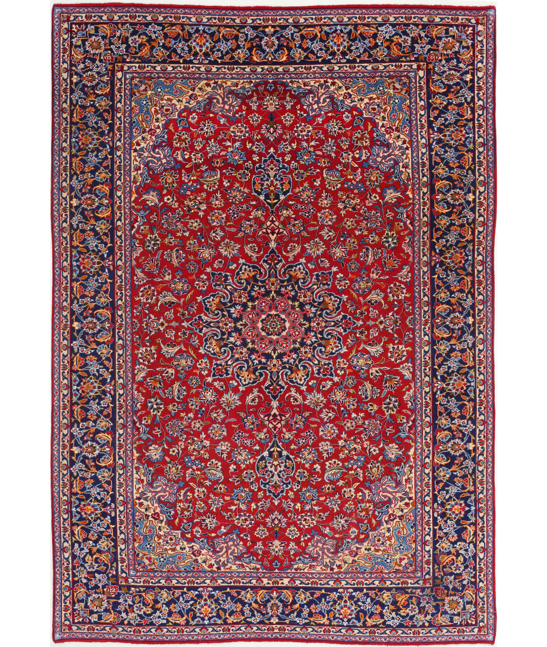 Hand Knotted Persian Kashan Wool Rug - 8&#39;0&#39;&#39; x 12&#39;0&#39;&#39; 8&#39;0&#39;&#39; x 12&#39;0&#39;&#39; (240 X 360) / Red / Blue