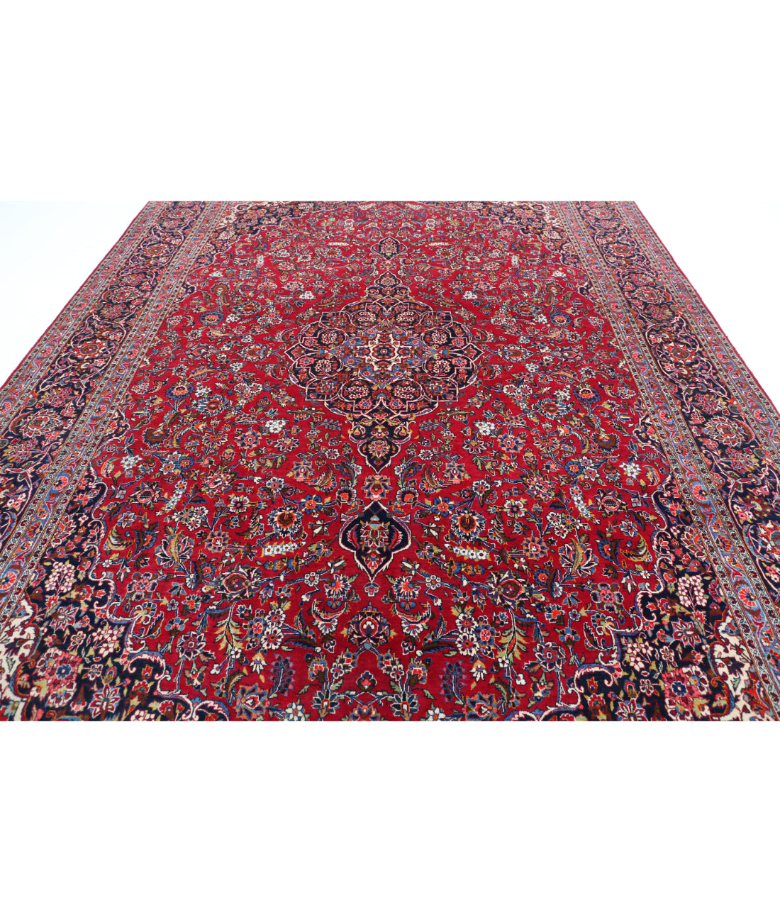 Hand Knotted Persian Kashan Wool Rug - 9'1'' x 12'7'' 9'1'' x 12'7'' (273 X 378) / Red / Blue