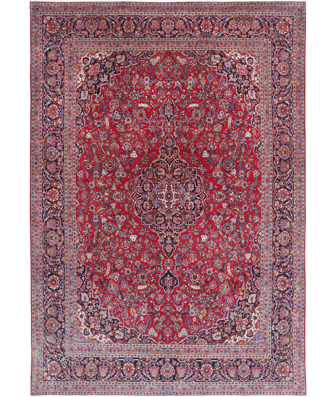 Hand Knotted Persian Kashan Wool Rug - 9&#39;1&#39;&#39; x 12&#39;7&#39;&#39; 9&#39;1&#39;&#39; x 12&#39;7&#39;&#39; (273 X 378) / Red / Blue