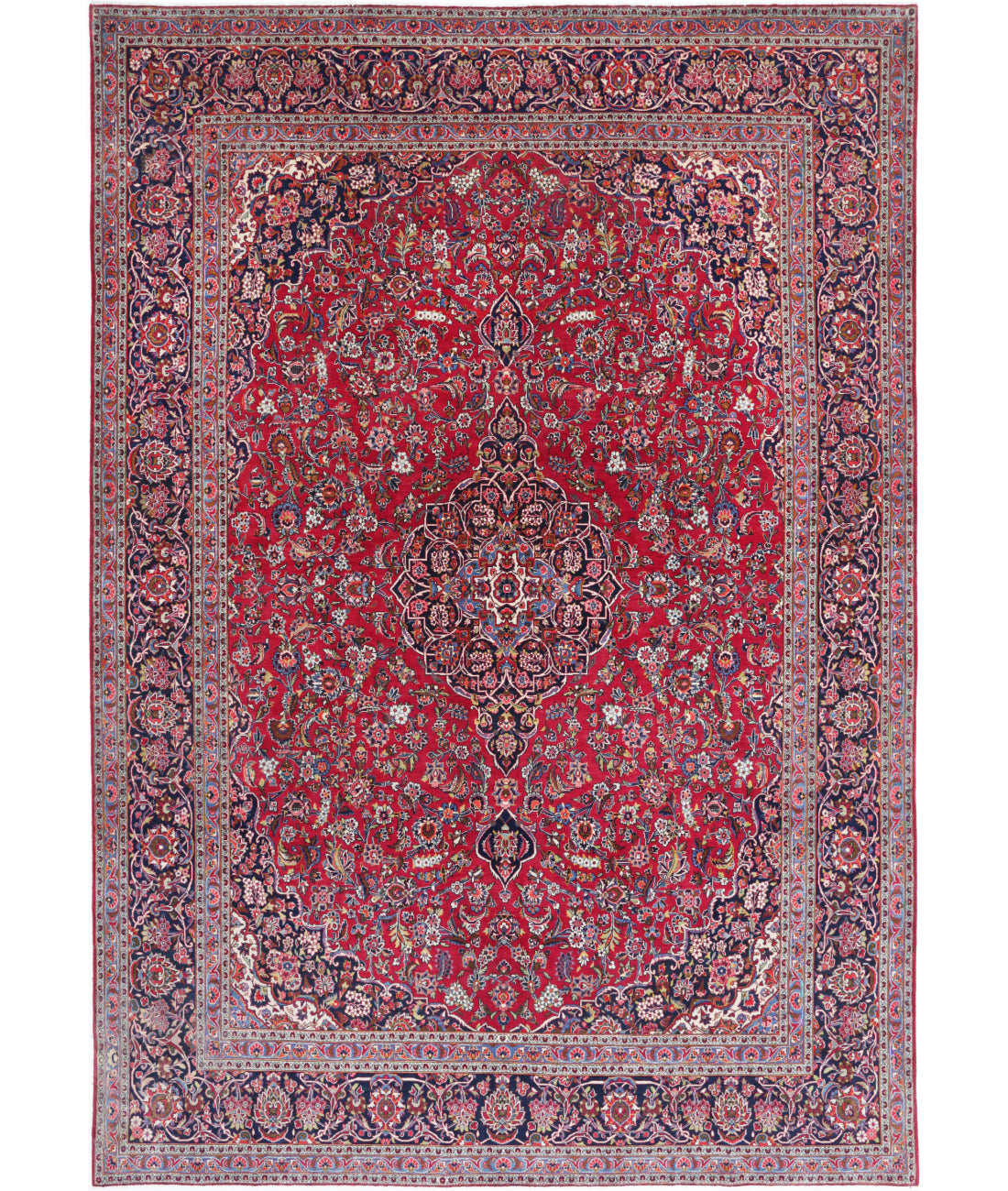 Hand Knotted Oriental Kashan Wool Rug - 9'1'' x 12'7''