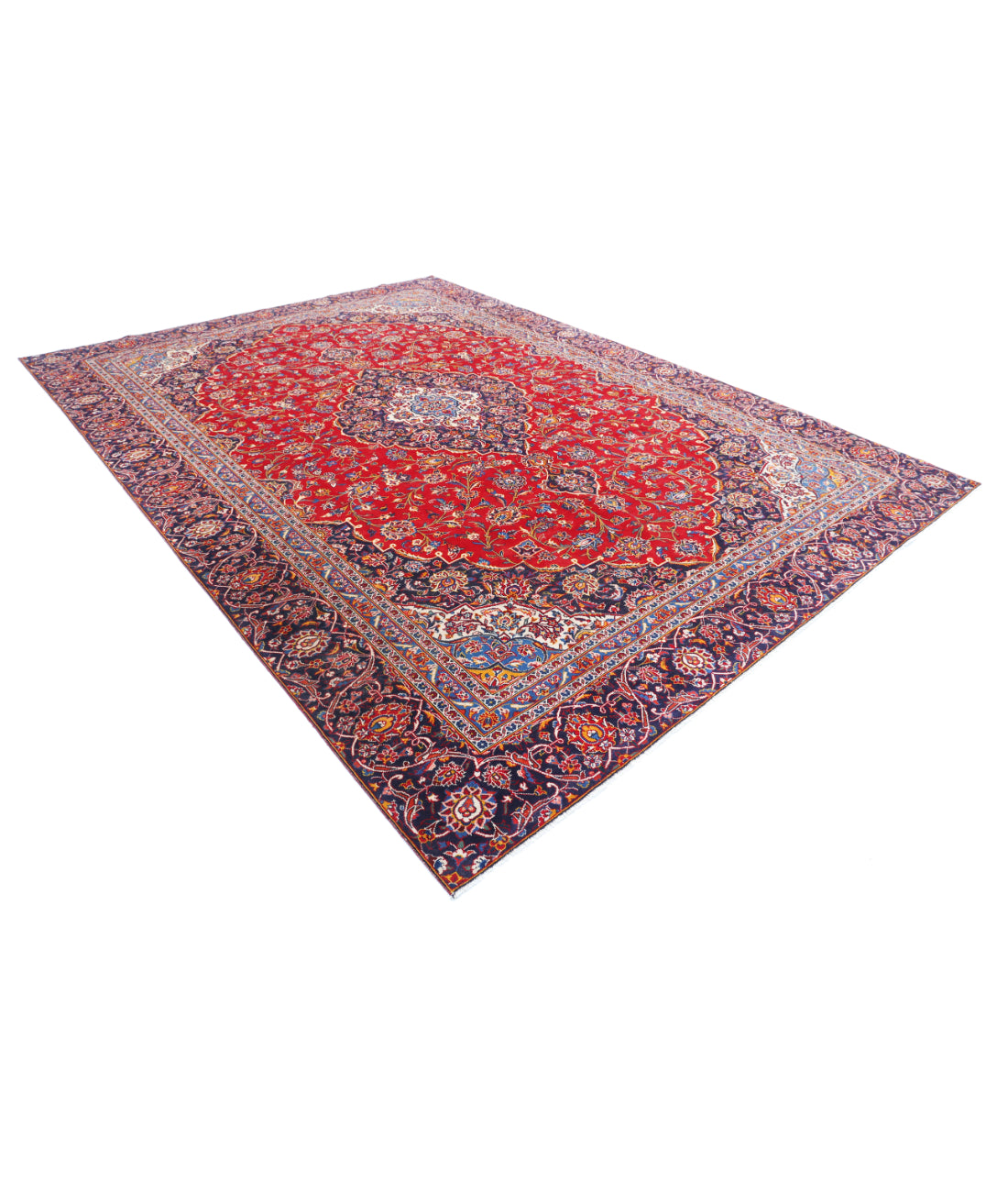 Hand Knotted Persian Kashan Wool Rug - 9'1'' x 12'9'' 9'1'' x 12'9'' (273 X 383) / Red / Blue