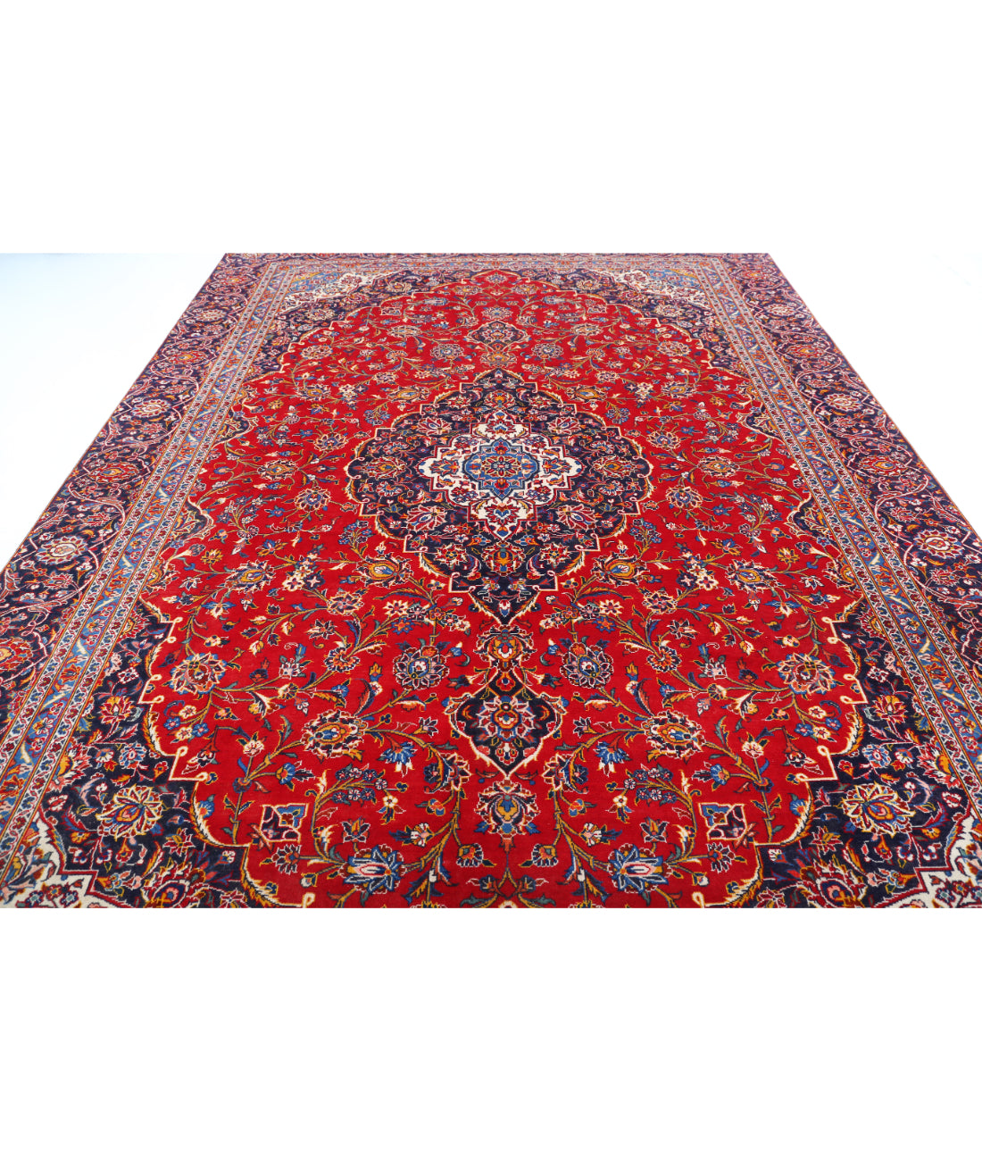 Hand Knotted Persian Kashan Wool Rug - 9'1'' x 12'9'' 9'1'' x 12'9'' (273 X 383) / Red / Blue