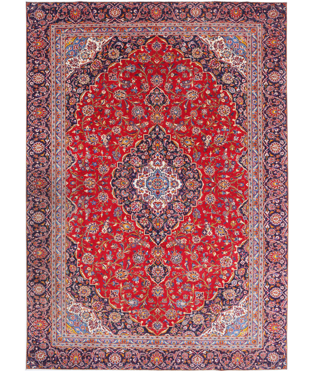 Hand Knotted Persian Kashan Wool Rug - 9&#39;1&#39;&#39; x 12&#39;9&#39;&#39; 9&#39;1&#39;&#39; x 12&#39;9&#39;&#39; (273 X 383) / Red / Blue