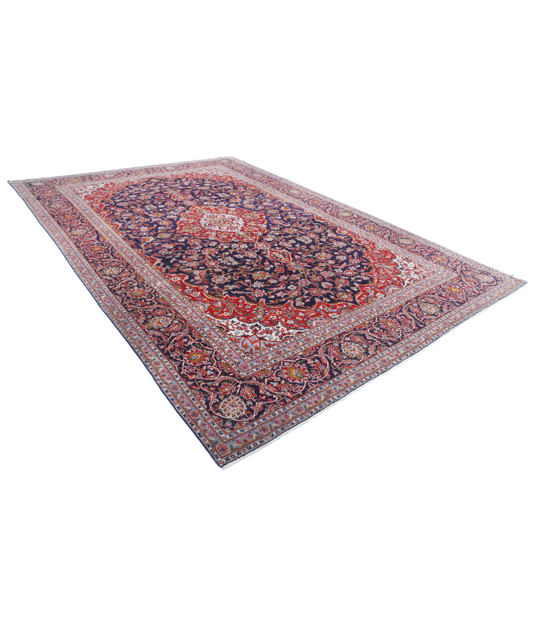 Hand Knotted Persian Kashan Wool Rug - 9'0'' x 13'2'' 9'0'' x 13'2'' (270 X 395) / Blue / Red