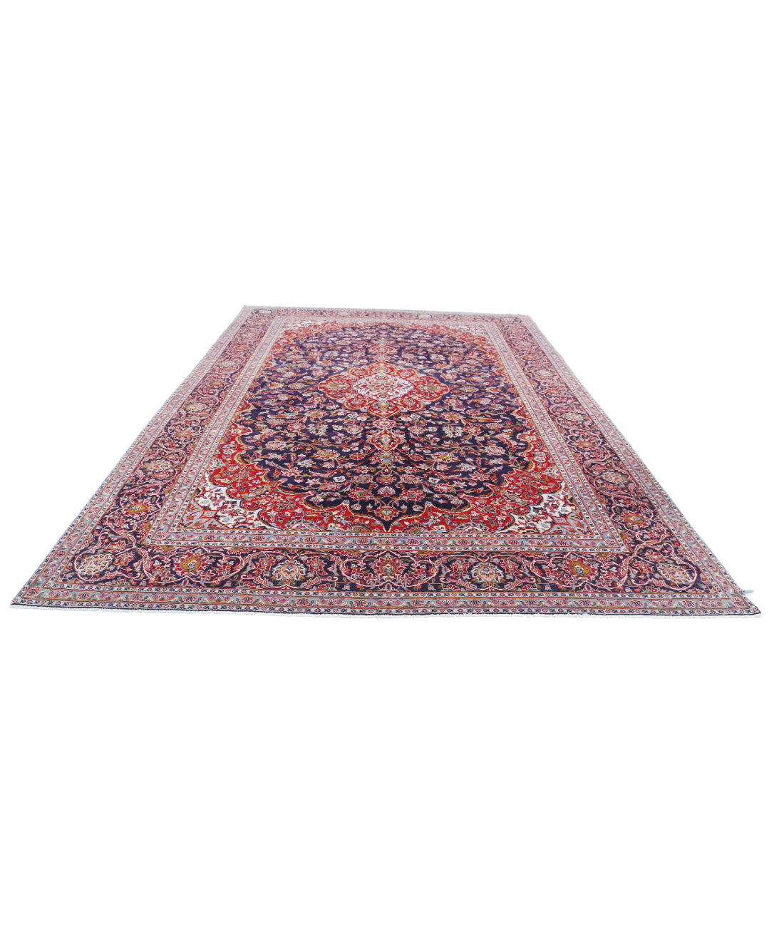 Hand Knotted Persian Kashan Wool Rug - 9'0'' x 13'2'' 9'0'' x 13'2'' (270 X 395) / Blue / Red