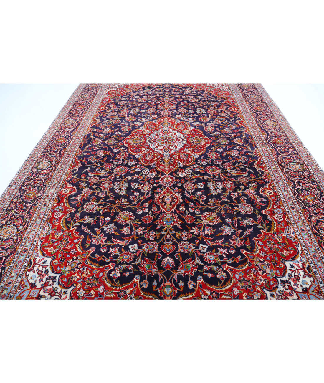 Hand Knotted Persian Kashan Wool Rug - 9'0'' x 13'2'' 9'0'' x 13'2'' (270 X 395) / Blue / Red