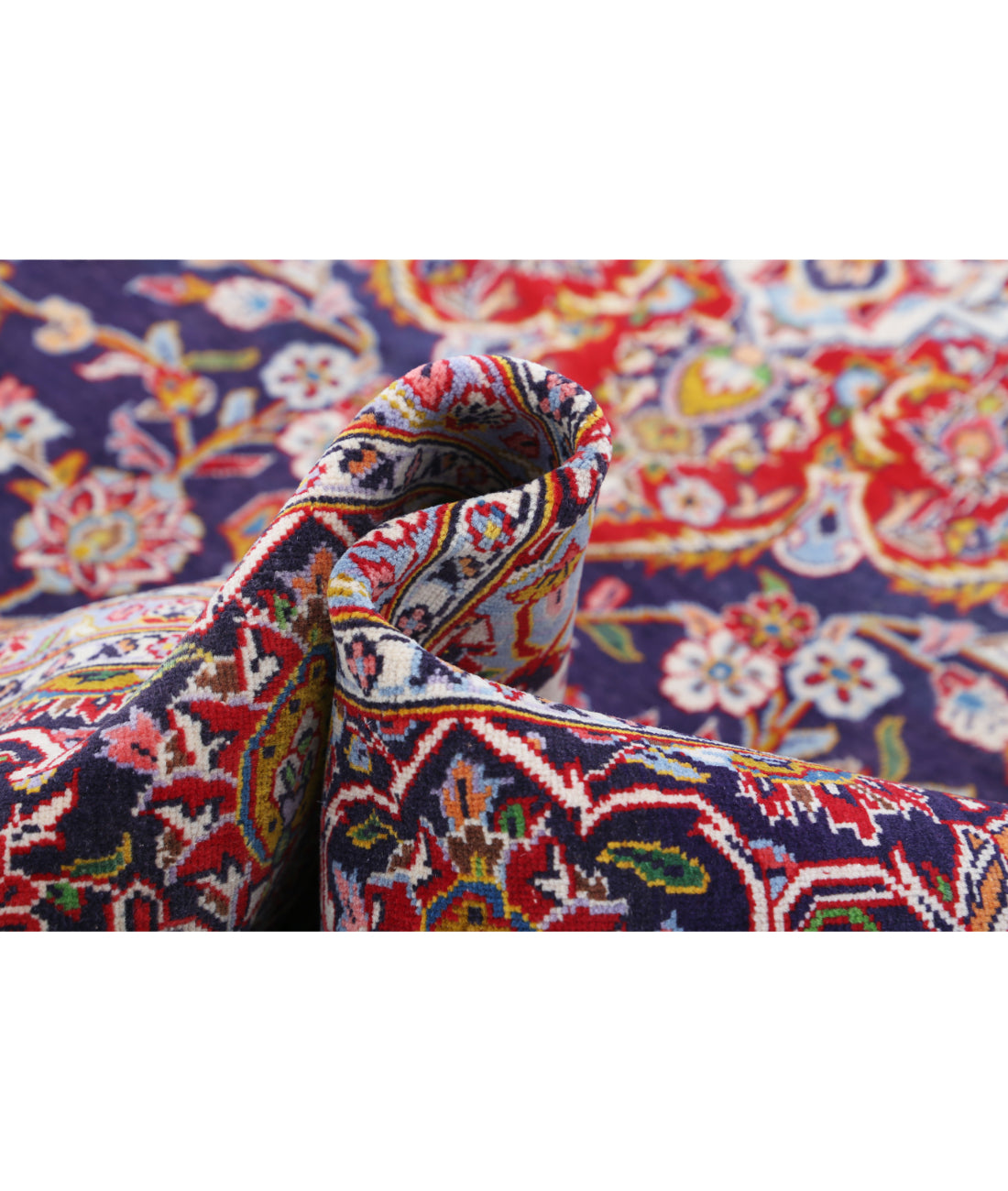 Hand Knotted Persian Kashan Wool Rug - 9'0'' x 13'2'' 9'0'' x 13'2'' (270 X 395) / Blue / Red