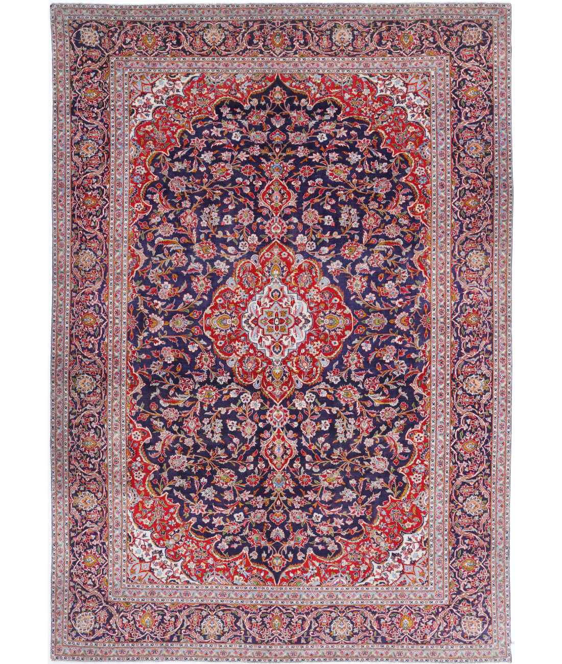 Hand Knotted Persian Kashan Wool Rug - 9'0'' x 13'2'' 9'0'' x 13'2'' (270 X 395) / Blue / Red