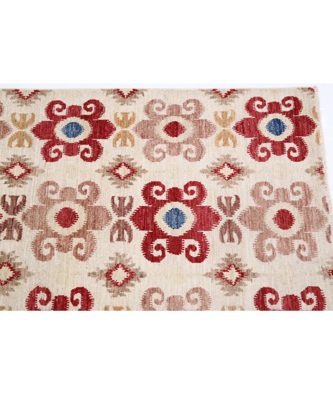 Hand Knotted Ikat Wool Rug - 8'9'' x 11'3'' 8'9'' x 11'3'' (263 X 338) / Ivory / Red
