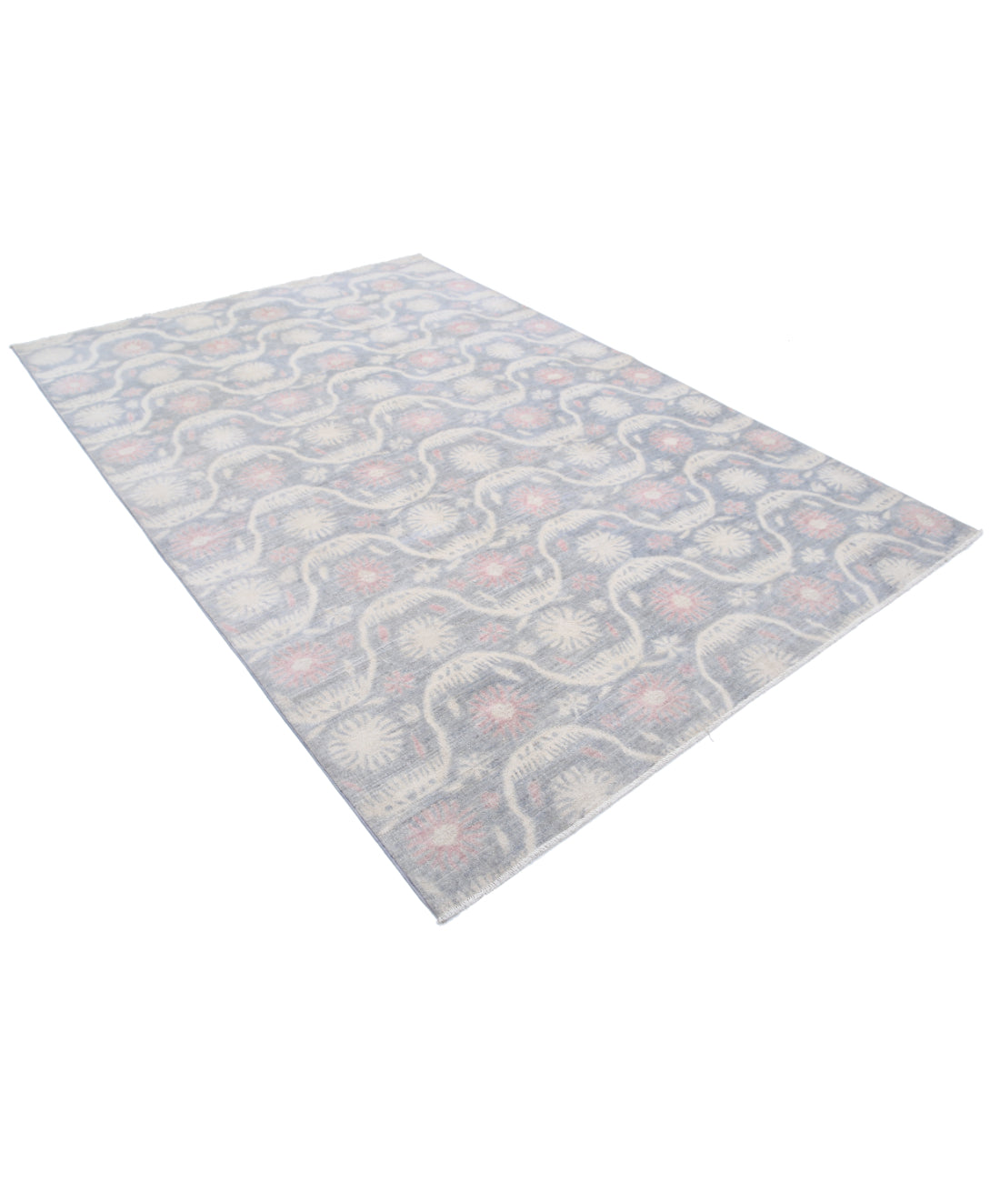 Hand Knotted Artemix Wool Rug - 6'2'' x 9'2'' 6'2'' x 9'2'' (185 X 275) / Grey / Ivory