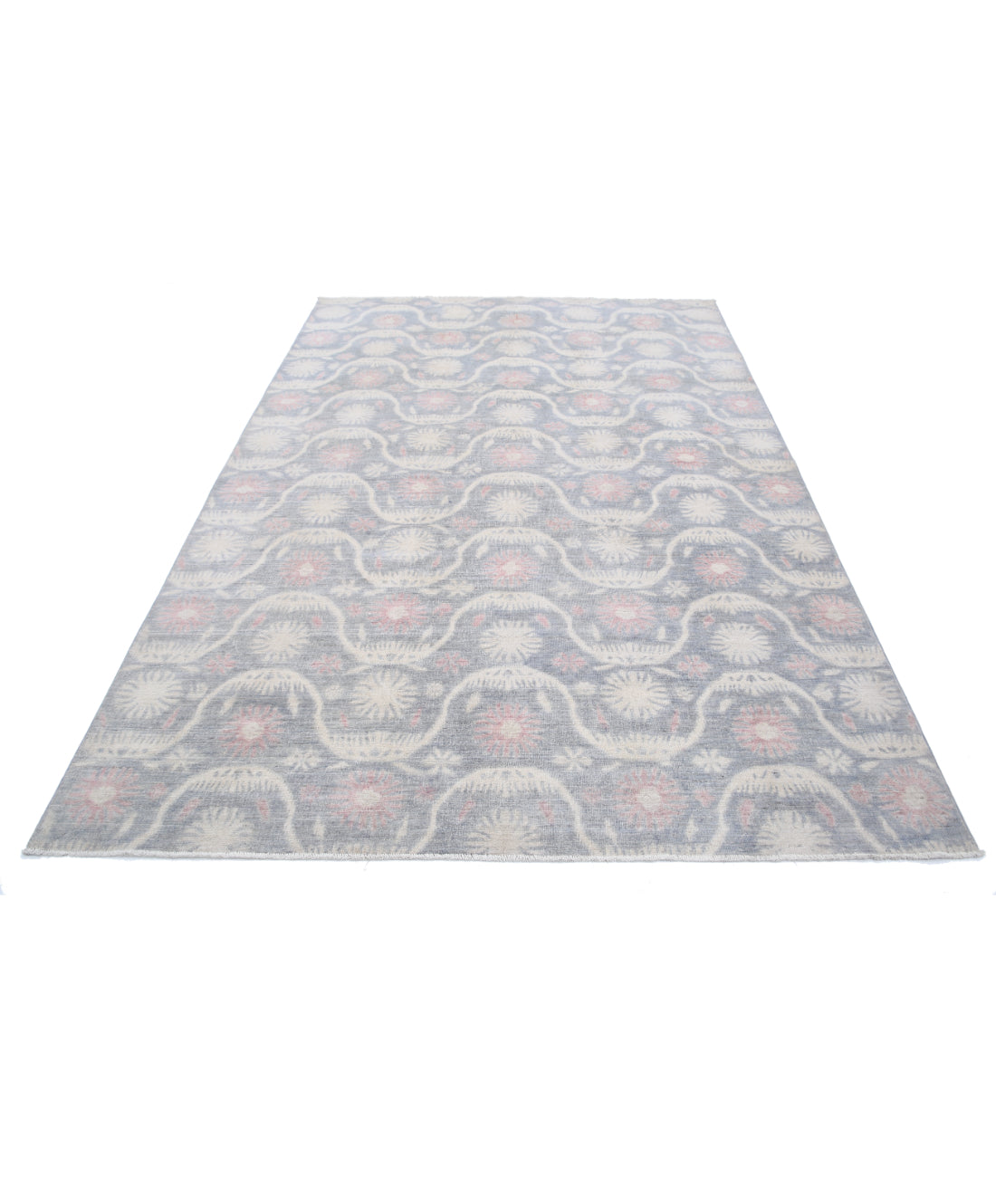 Hand Knotted Artemix Wool Rug - 6'2'' x 9'2'' 6'2'' x 9'2'' (185 X 275) / Grey / Ivory