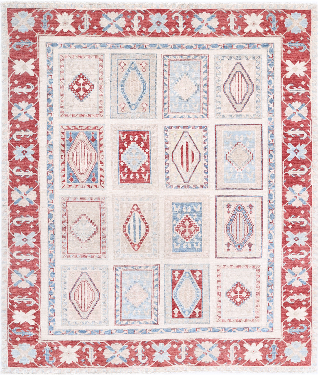 Hand Knotted Bakhtiari Wool Rug - 6&#39;6&#39;&#39; x 7&#39;10&#39;&#39; 6&#39;6&#39;&#39; x 7&#39;10&#39;&#39; (195 X 235) / Ivory / Red