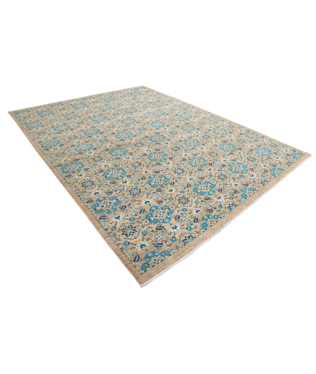 Hand Knotted Art & Craft Wool Rug - 8'10'' x 11'7'' 8'10'' x 11'7'' (265 X 348) / Taupe / Blue