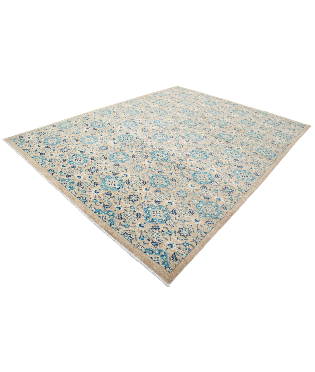 Hand Knotted Art & Craft Wool Rug - 8'10'' x 11'7'' 8'10'' x 11'7'' (265 X 348) / Taupe / Blue