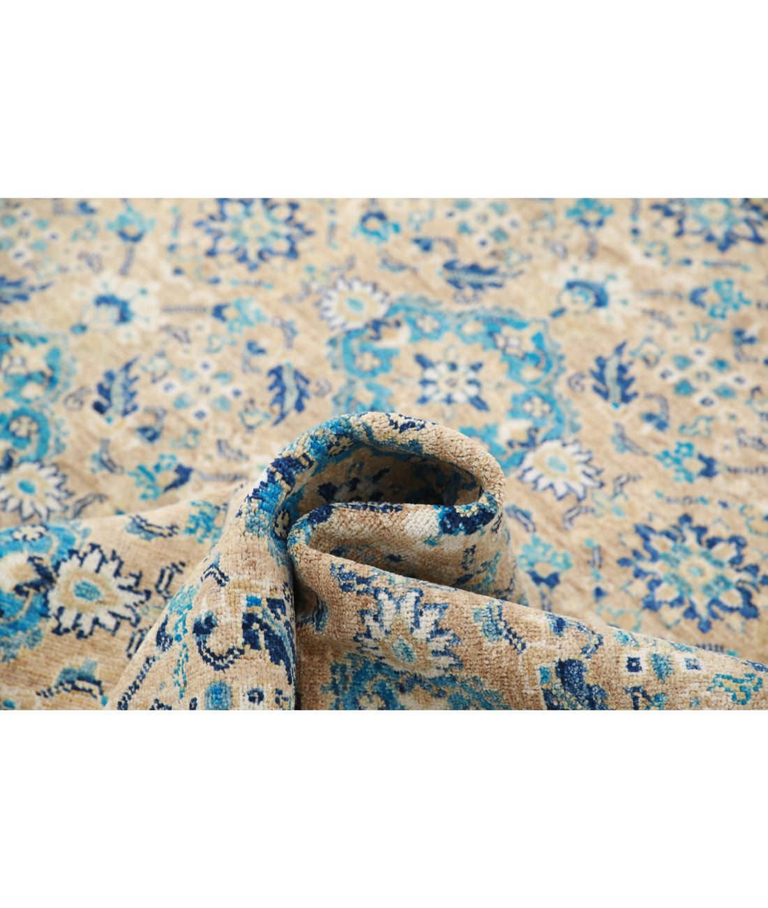 Hand Knotted Art & Craft Wool Rug - 8'10'' x 11'7'' 8'10'' x 11'7'' (265 X 348) / Taupe / Blue