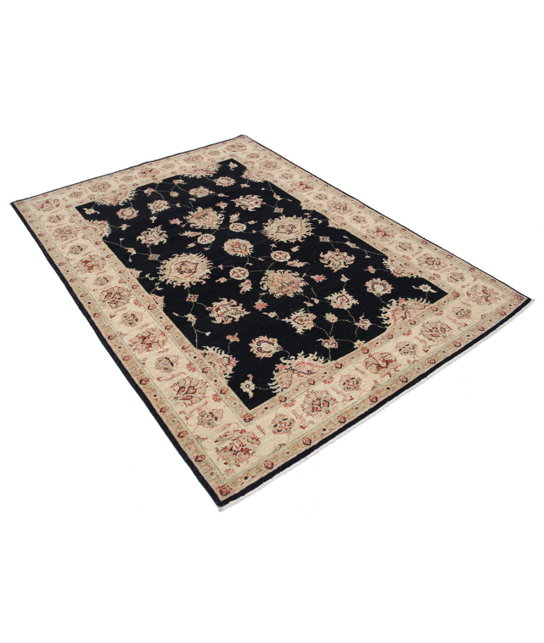 Hand Knotted Ziegler Farhan Wool Rug - 5'0'' x 6'9'' 5'0'' x 6'9'' (150 X 203) / Black / Ivory