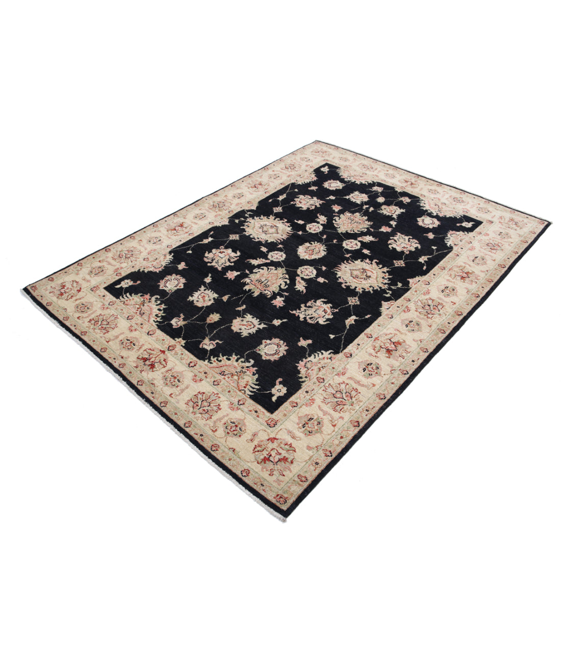 Hand Knotted Ziegler Farhan Wool Rug - 5'0'' x 6'9'' 5'0'' x 6'9'' (150 X 203) / Black / Ivory