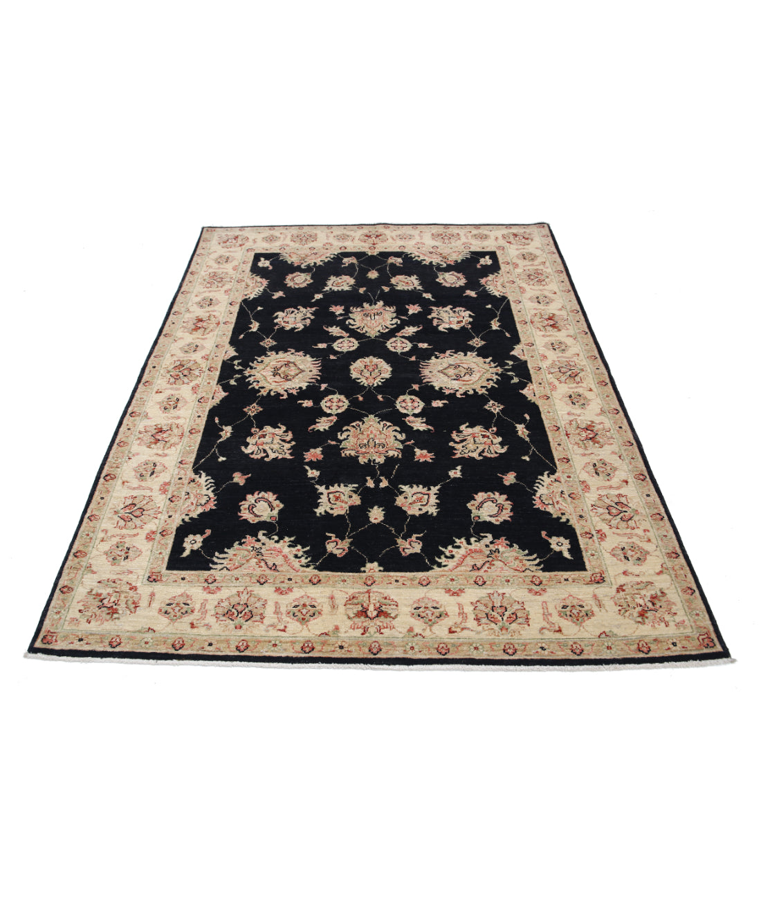 Hand Knotted Ziegler Farhan Wool Rug - 5'0'' x 6'9'' 5'0'' x 6'9'' (150 X 203) / Black / Ivory