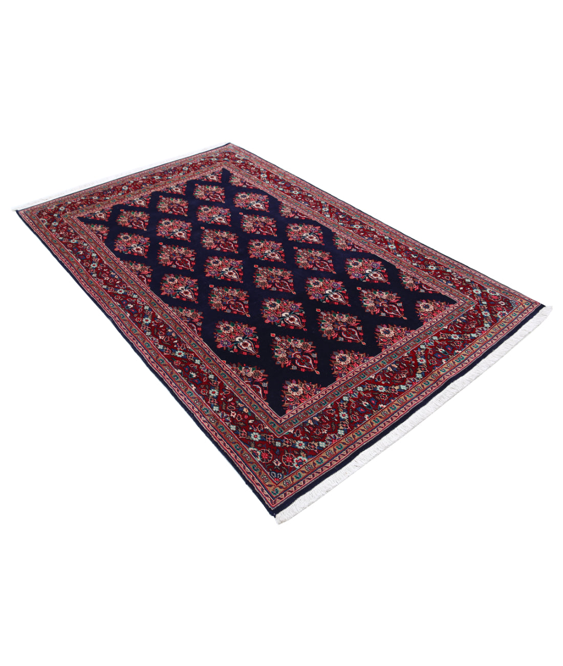 Hand Knotted Persian Kashan Wool Rug - 4'4'' x 6'9'' 4'4'' x 6'9'' (130 X 203) / Blue / Red