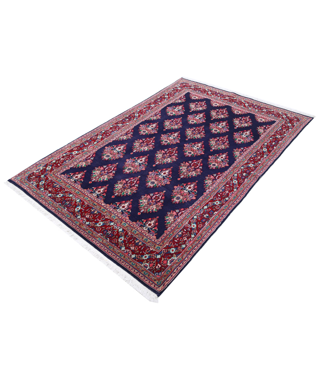 Hand Knotted Persian Kashan Wool Rug - 4'4'' x 6'9'' 4'4'' x 6'9'' (130 X 203) / Blue / Red
