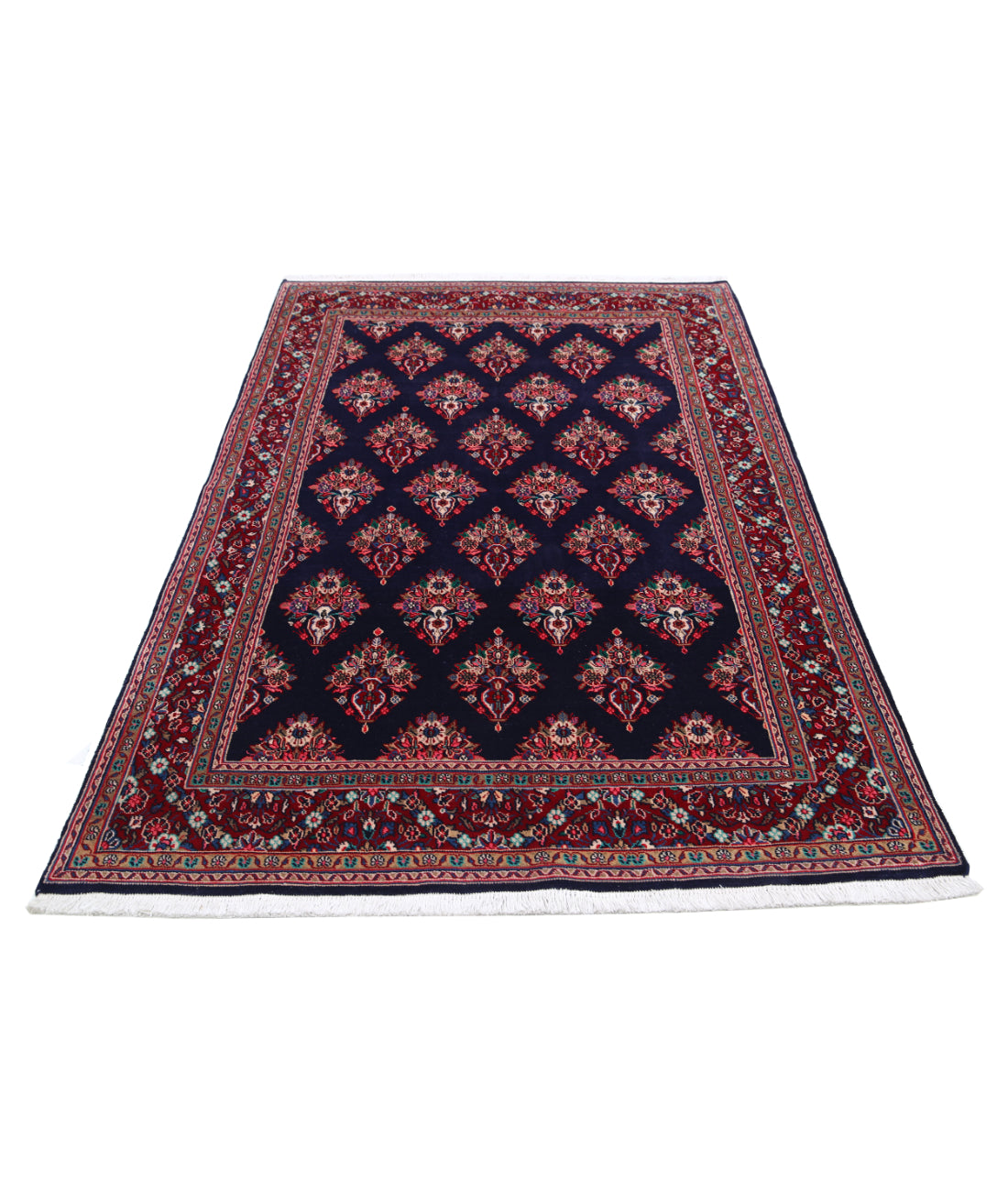 Hand Knotted Persian Kashan Wool Rug - 4'4'' x 6'9'' 4'4'' x 6'9'' (130 X 203) / Blue / Red