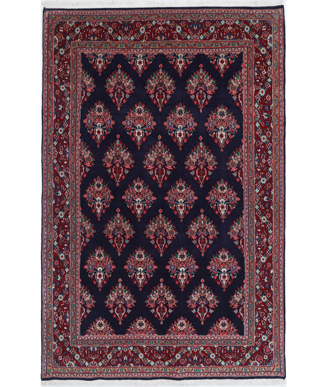 Hand Knotted Persian Kashan Wool Rug - 4&#39;4&#39;&#39; x 6&#39;9&#39;&#39; 4&#39;4&#39;&#39; x 6&#39;9&#39;&#39; (130 X 203) / Blue / Red