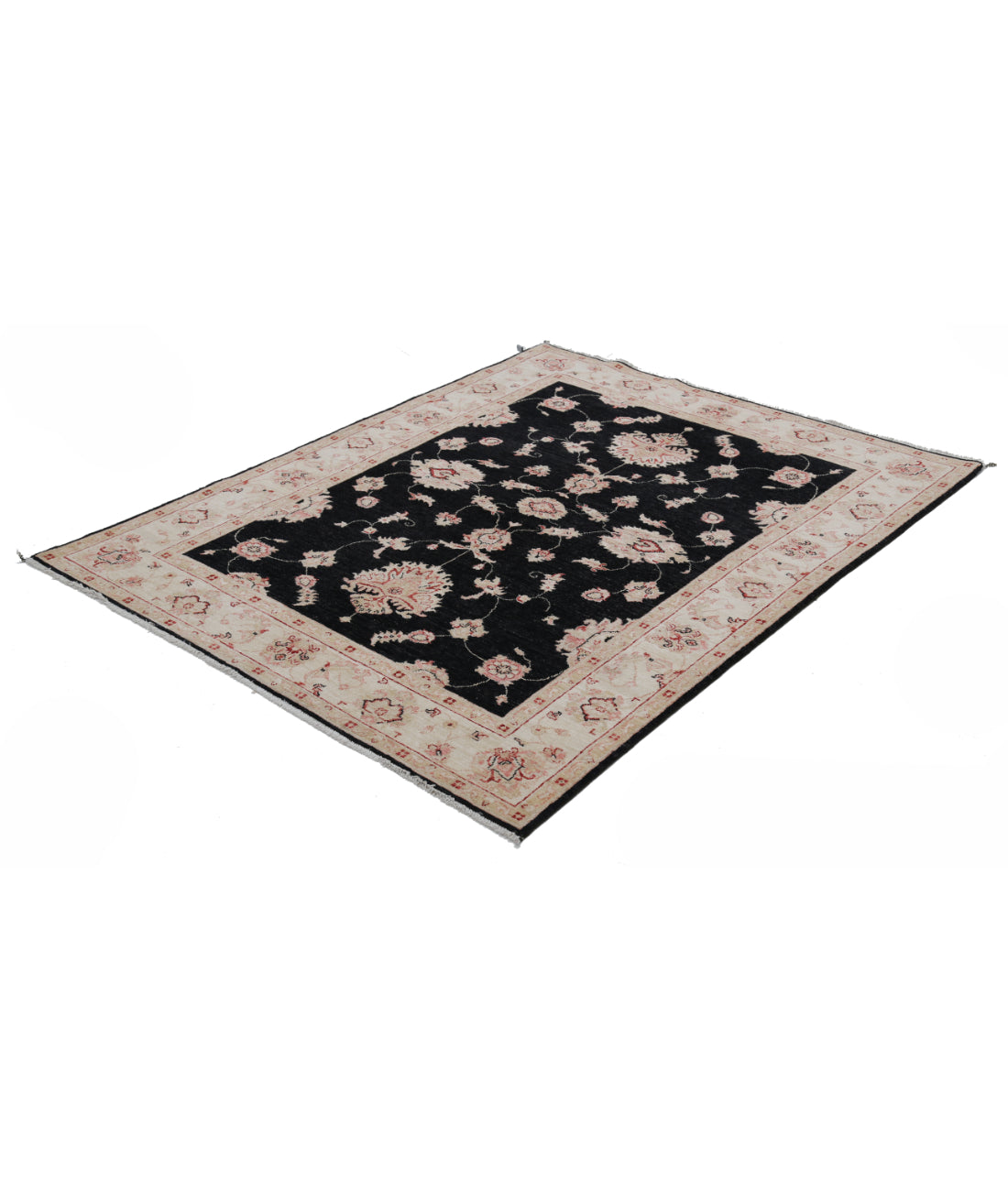 Hand Knotted Ziegler Farhan Wool Rug - 4'11'' x 6'3'' 4'11'' x 6'3'' (148 X 188) / Black / Ivory