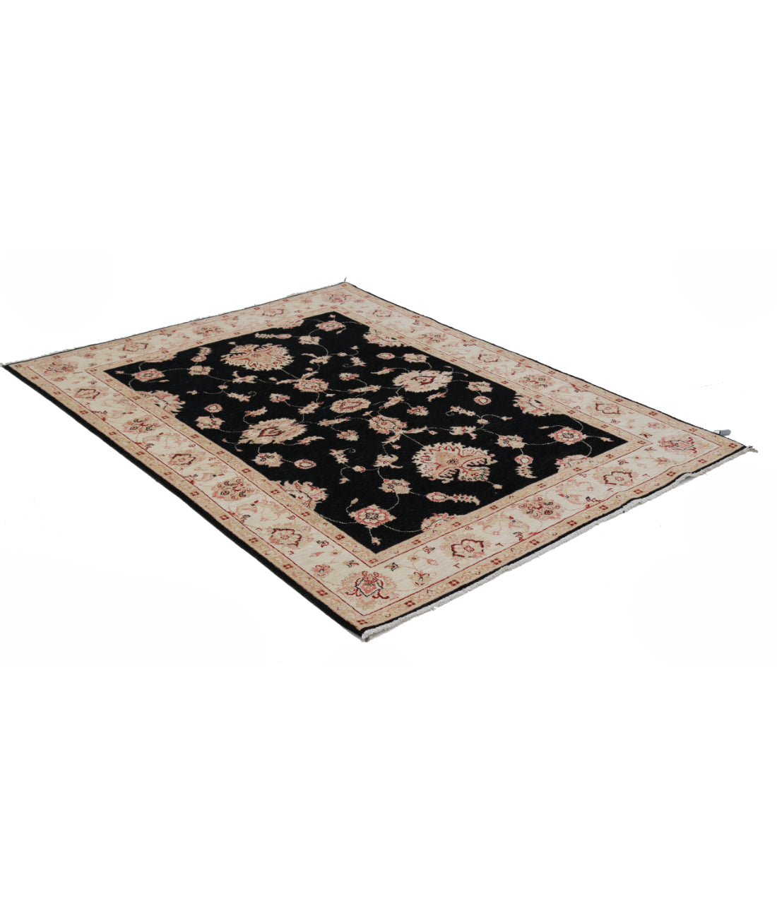 Hand Knotted Ziegler Farhan Wool Rug - 4'11'' x 6'3'' 4'11'' x 6'3'' (148 X 188) / Black / Ivory
