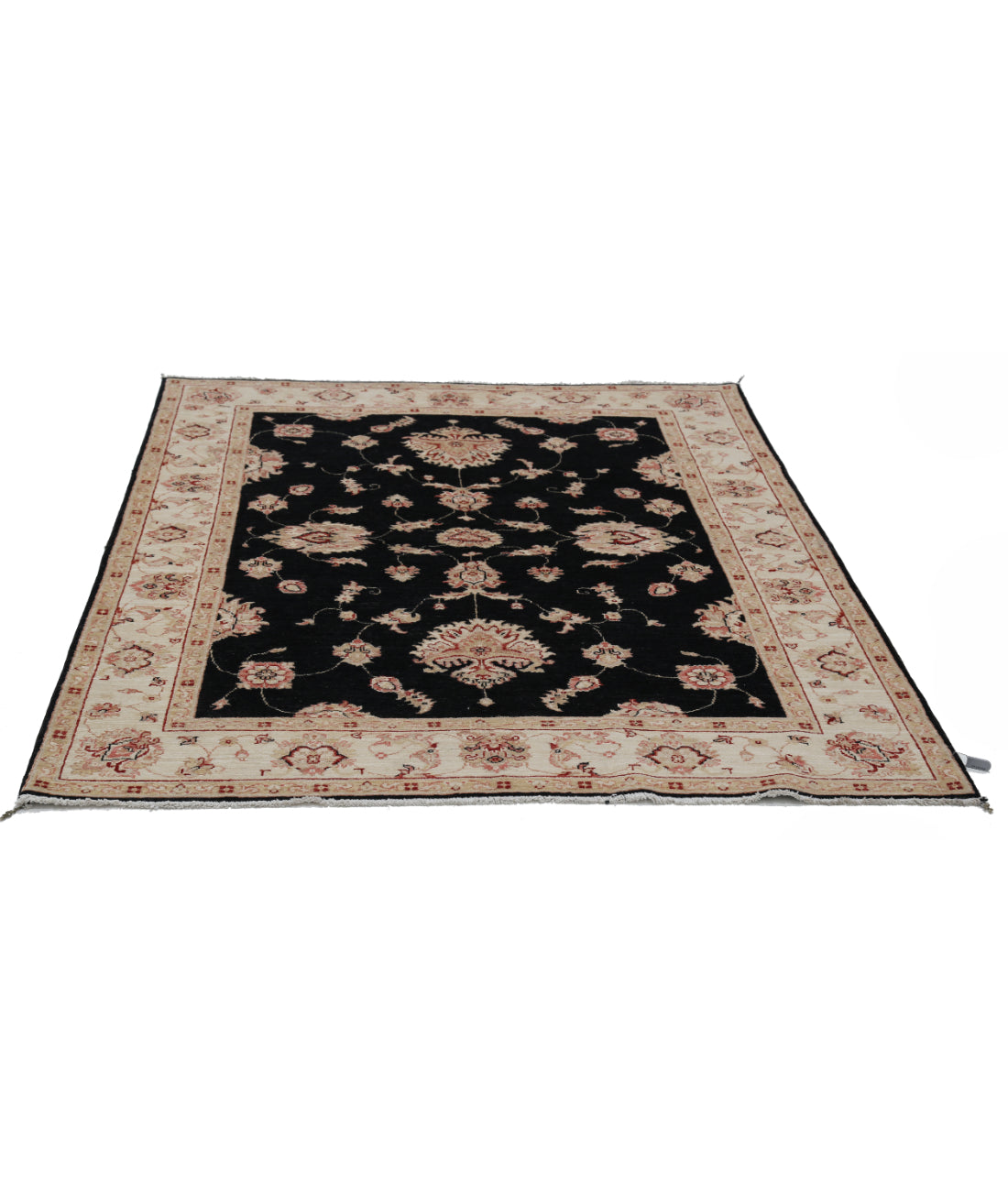 Hand Knotted Ziegler Farhan Wool Rug - 4'11'' x 6'3'' 4'11'' x 6'3'' (148 X 188) / Black / Ivory