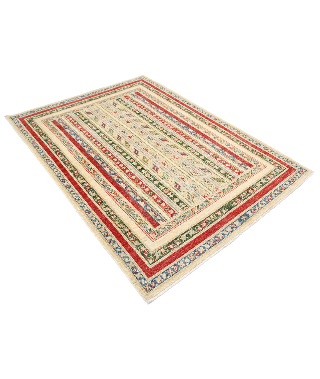 Hand Knotted Shaal Wool Rug - 4'10'' x 6'6'' 4'10'' x 6'6'' (145 X 195) / Ivory / Multi
