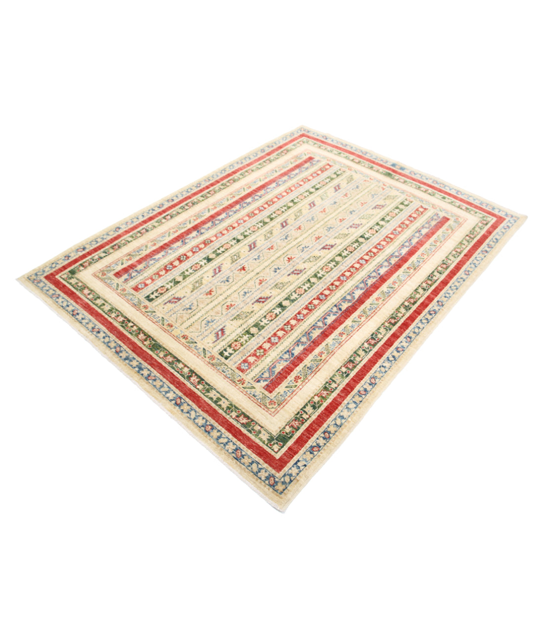 Hand Knotted Shaal Wool Rug - 4'10'' x 6'6'' 4'10'' x 6'6'' (145 X 195) / Ivory / Multi