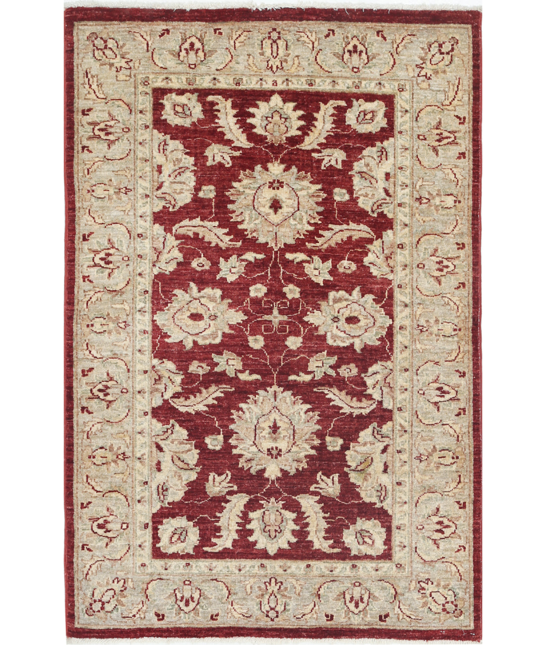Hand Knotted Ziegler Farhan Wool Rug - 3'0'' x 4'7'' 3'0'' x 4'7'' (90 X 138) / Red / Ivory