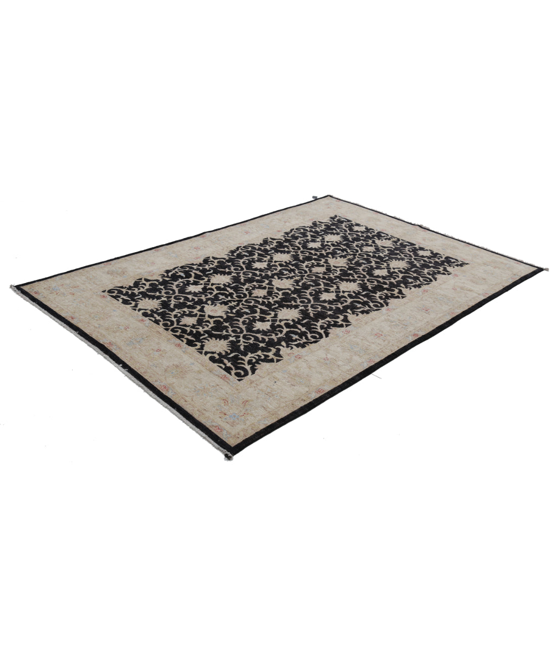 Hand Knotted Ziegler Farhan Wool Rug - 5'6'' x 8'0'' 5'6'' x 8'0'' (165 X 240) / Black / Ivory
