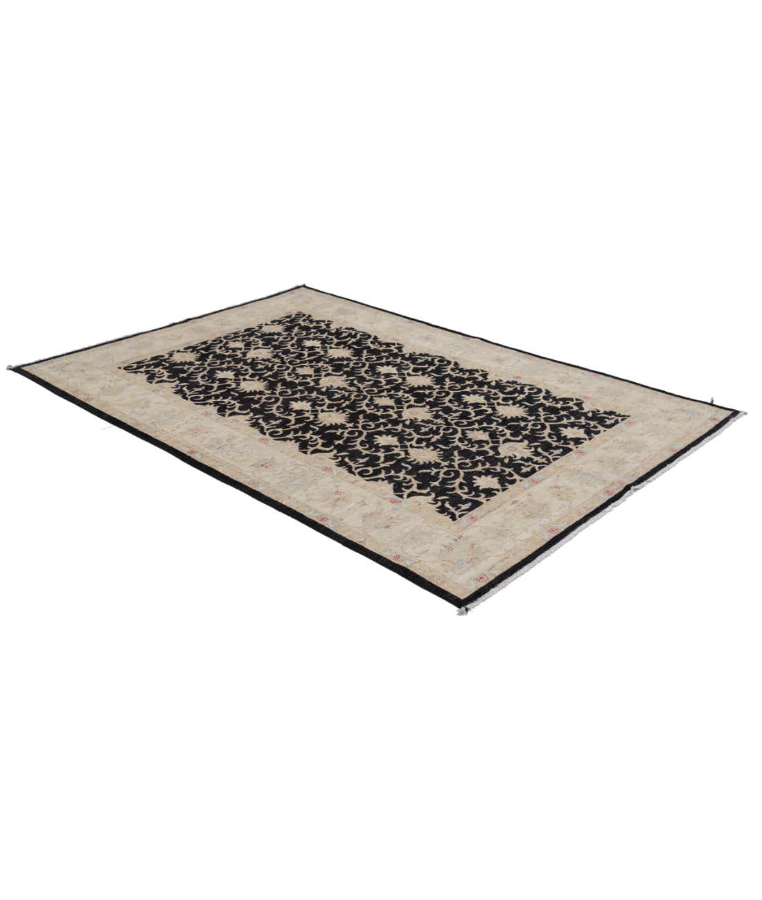 Hand Knotted Ziegler Farhan Wool Rug - 5'6'' x 8'0'' 5'6'' x 8'0'' (165 X 240) / Black / Ivory