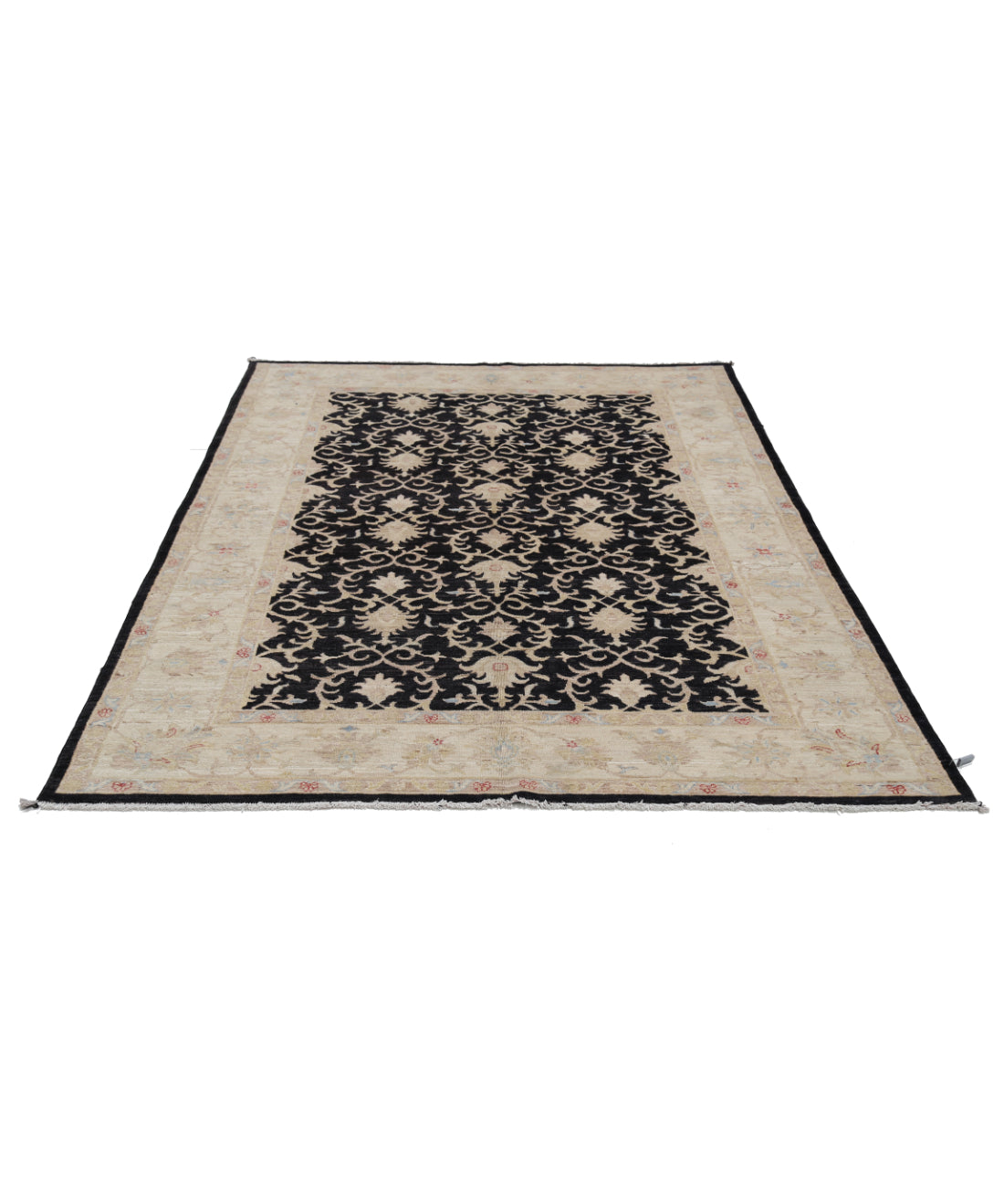 Hand Knotted Ziegler Farhan Wool Rug - 5'6'' x 8'0'' 5'6'' x 8'0'' (165 X 240) / Black / Ivory