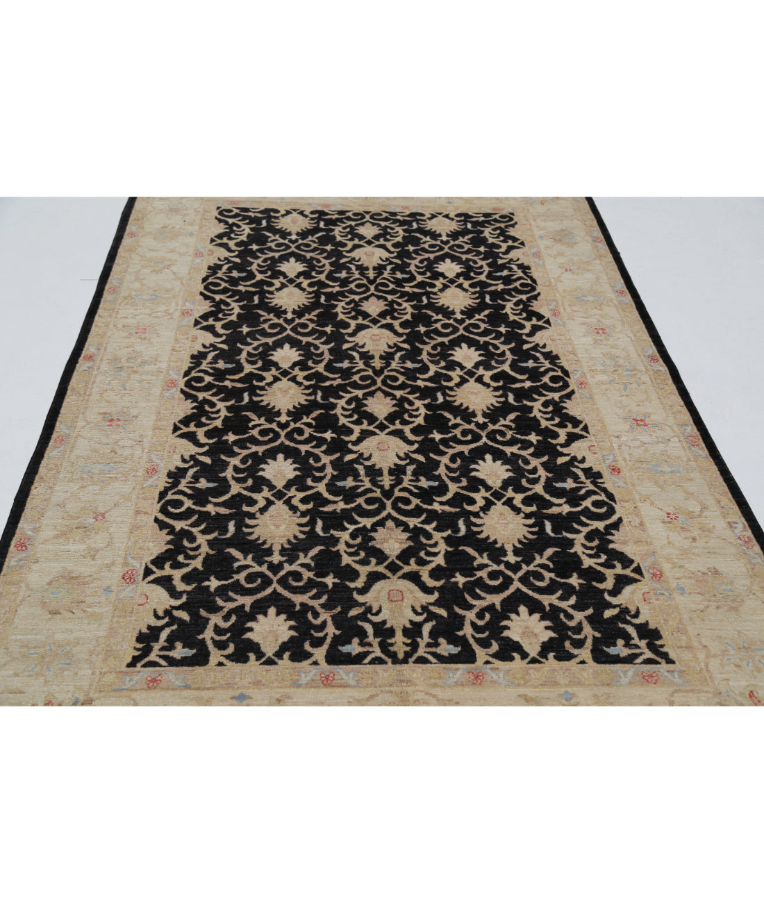 Hand Knotted Ziegler Farhan Wool Rug - 5'6'' x 8'0'' 5'6'' x 8'0'' (165 X 240) / Black / Ivory