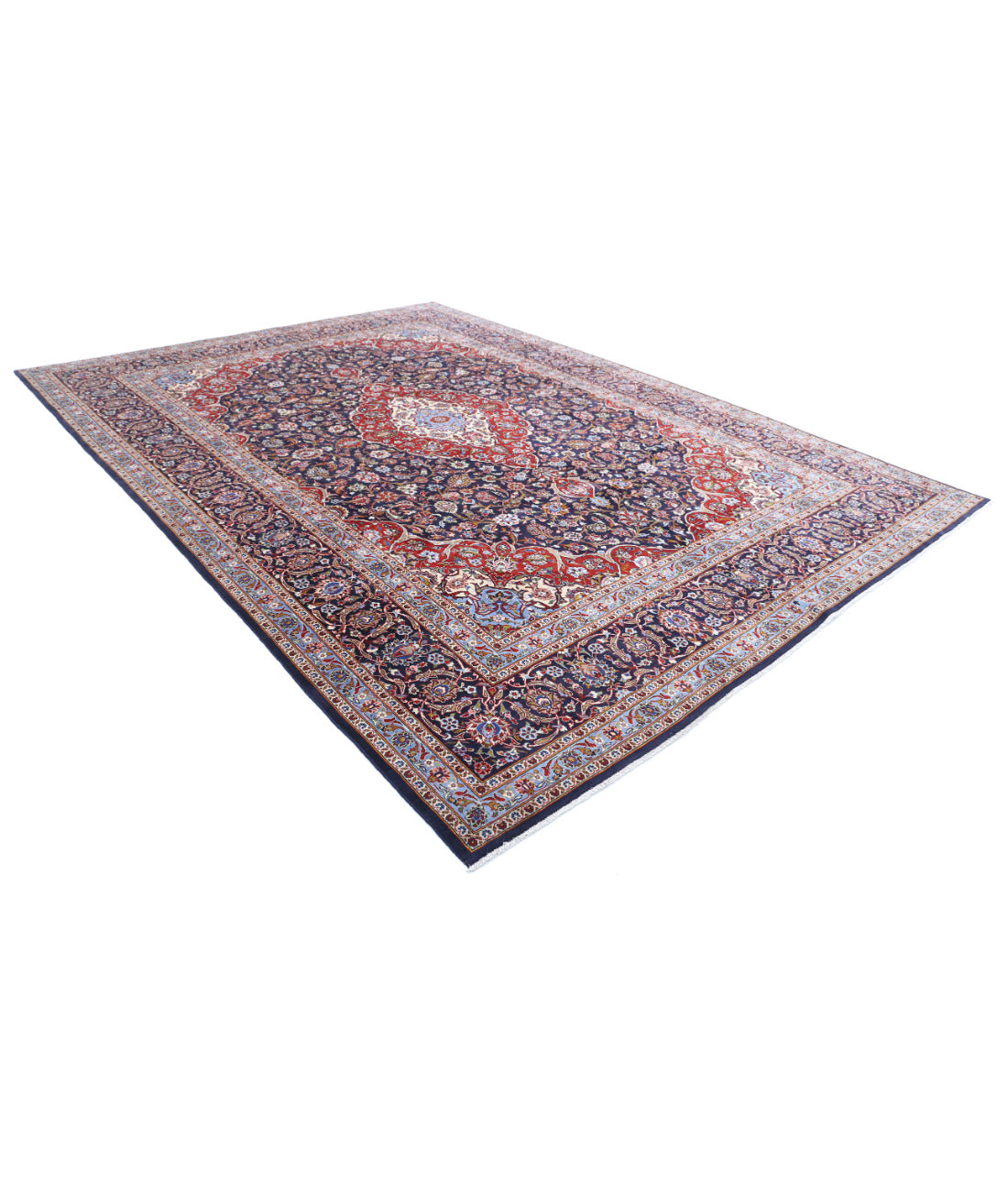 Hand Knotted Persian Kashan Wool Rug - 9'9'' x 13'8'' 9'9'' x 13'8'' (293 X 410) / Blue / Blue