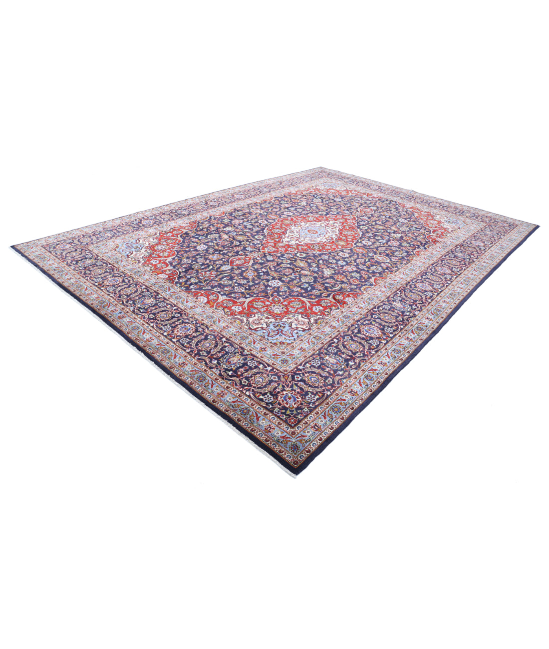 Hand Knotted Persian Kashan Wool Rug - 9'9'' x 13'8'' 9'9'' x 13'8'' (293 X 410) / Blue / Blue