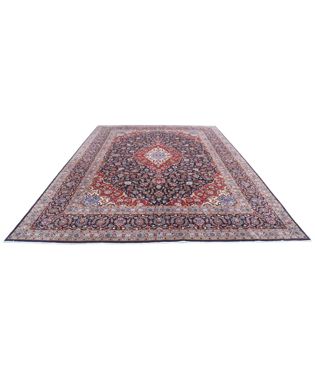 Hand Knotted Persian Kashan Wool Rug - 9'9'' x 13'8'' 9'9'' x 13'8'' (293 X 410) / Blue / Blue