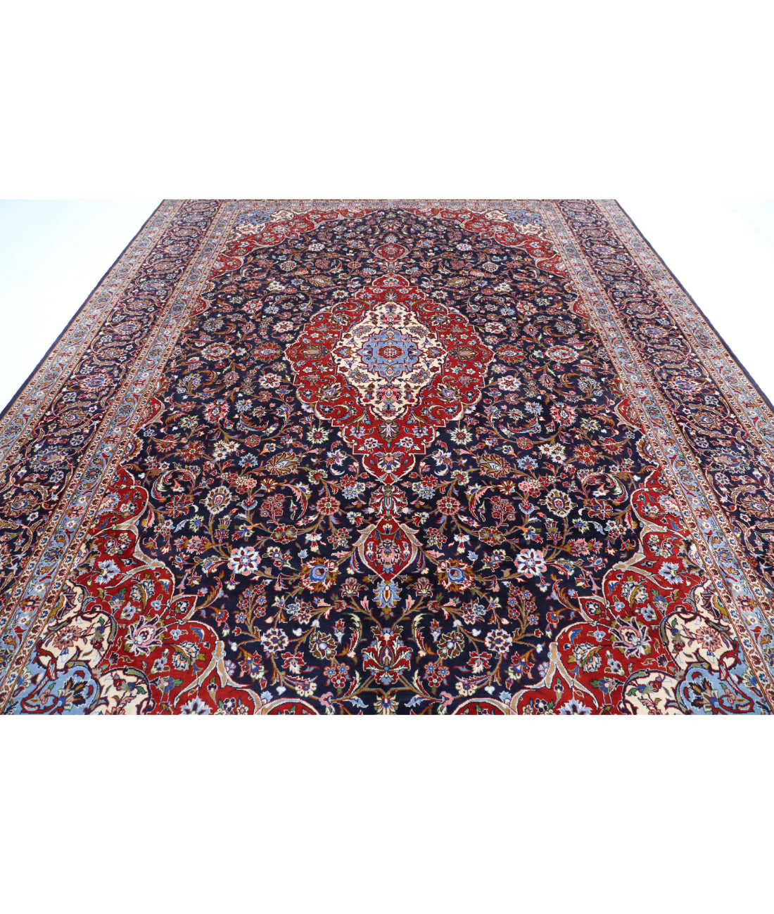 Hand Knotted Persian Kashan Wool Rug - 9'9'' x 13'8'' 9'9'' x 13'8'' (293 X 410) / Blue / Blue