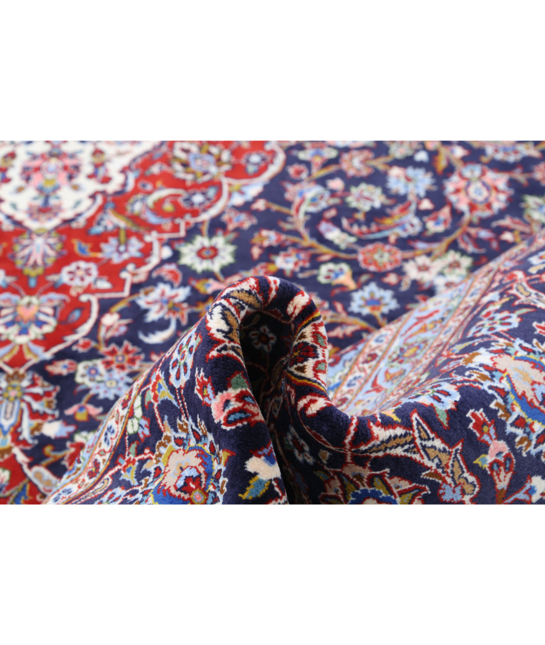 Hand Knotted Persian Kashan Wool Rug - 9'9'' x 13'8'' 9'9'' x 13'8'' (293 X 410) / Blue / Blue