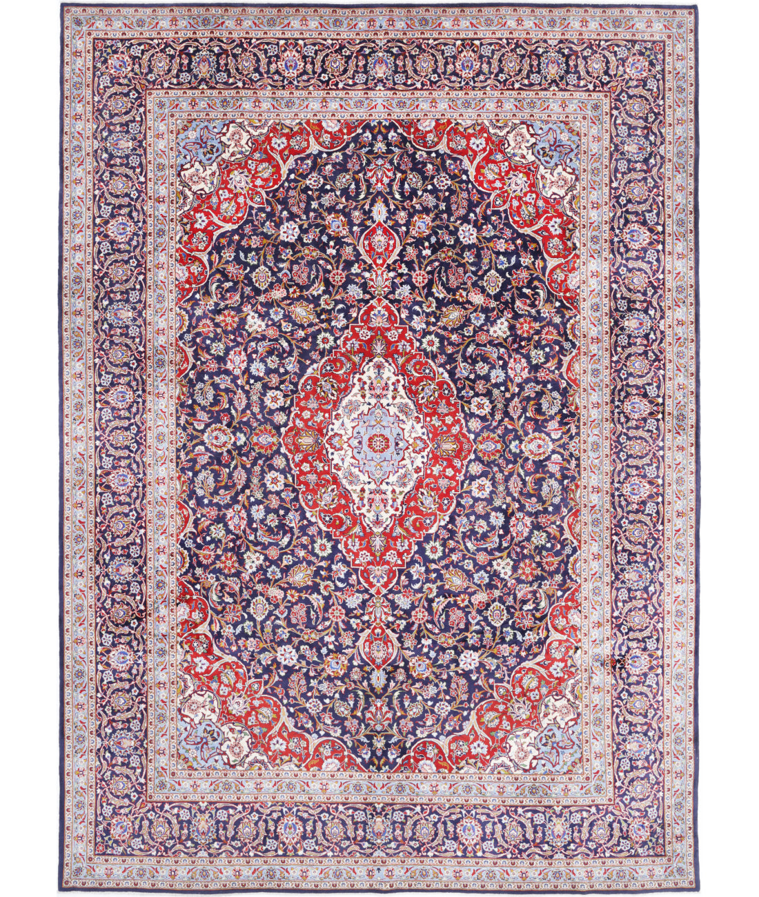 Hand Knotted Persian Kashan Wool Rug - 9&#39;9&#39;&#39; x 13&#39;8&#39;&#39; 9&#39;9&#39;&#39; x 13&#39;8&#39;&#39; (293 X 410) / Blue / Blue