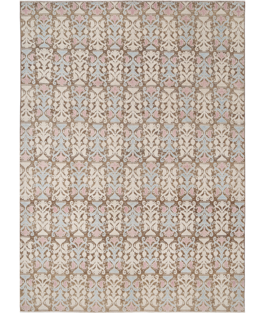 Hand Knotted Ikat Wool Rug - 9&#39;9&#39;&#39; x 13&#39;6&#39;&#39; 9&#39;9&#39;&#39; x 13&#39;6&#39;&#39; (293 X 405) / Brown / Ivory