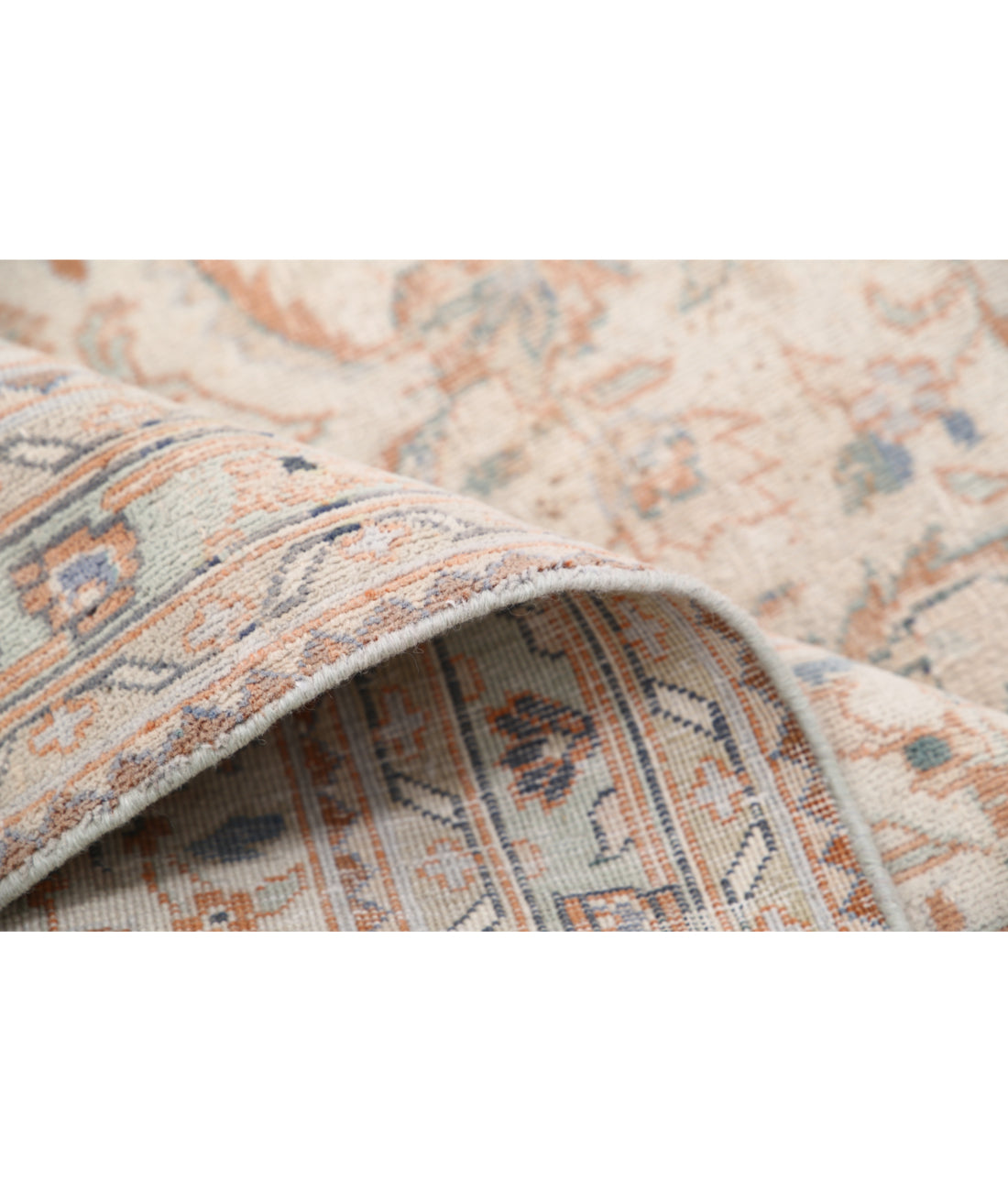 Hand Knotted Vintage Persian Kashan Wool Rug - 9'6'' x 13'2'' 9'6'' x 13'2'' (285 X 395) / Ivory / Ivory