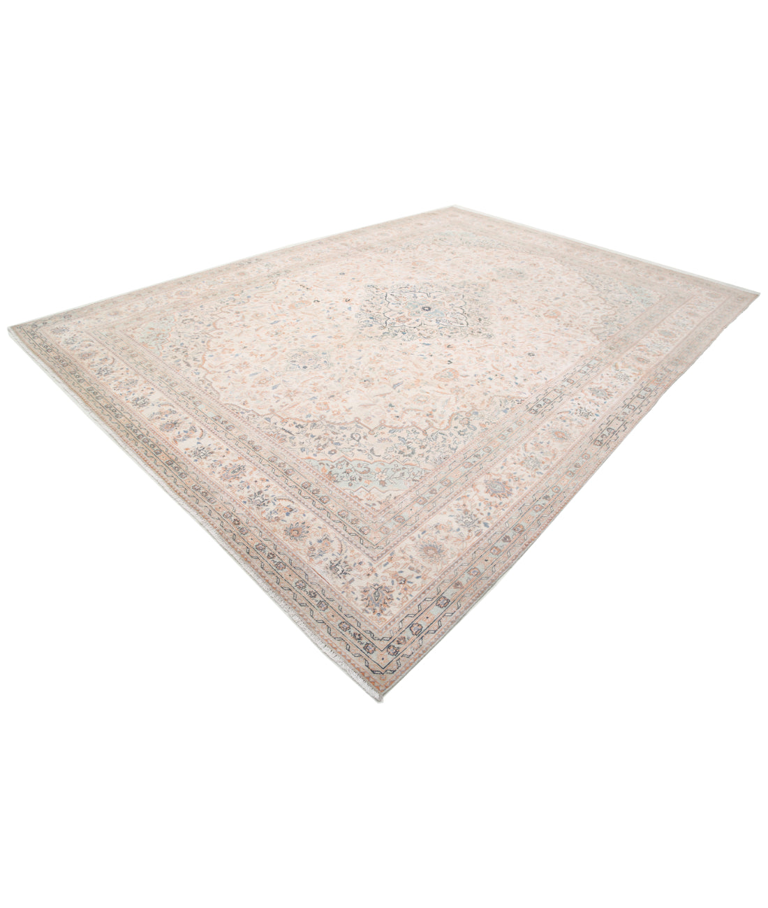 Hand Knotted Vintage Persian Kashan Wool Rug - 9'6'' x 13'2'' 9'6'' x 13'2'' (285 X 395) / Ivory / Ivory